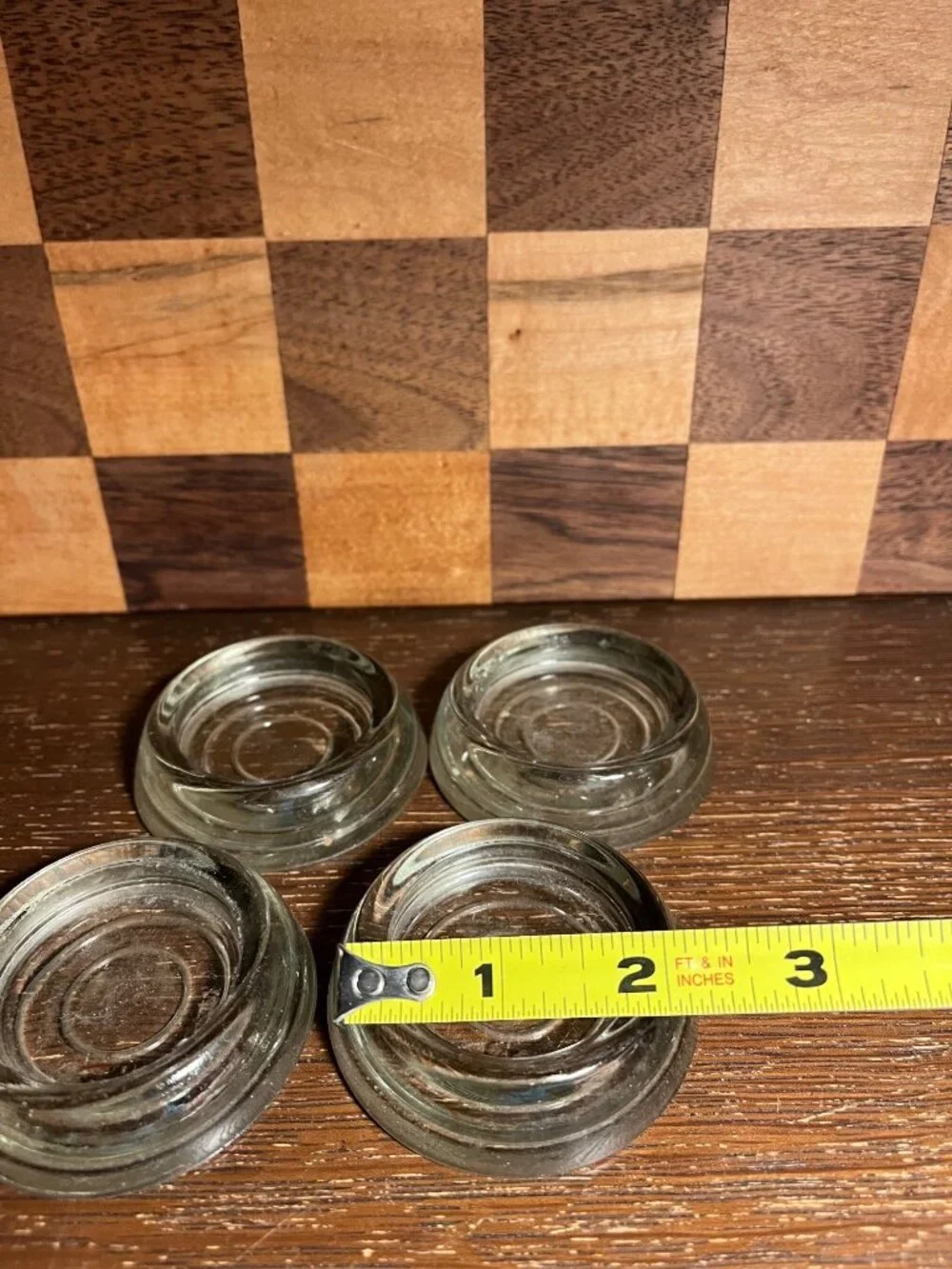 4 Vintage Clear Glass Furniture Coasters A586